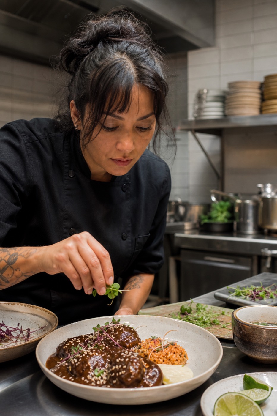 Mezze plated in a small kitchen