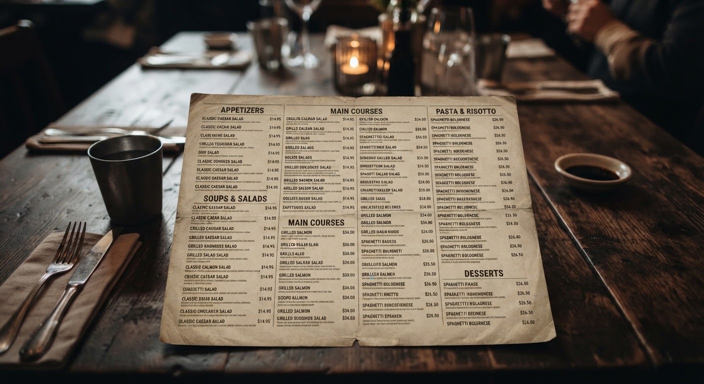 A traditional paper menu on a table